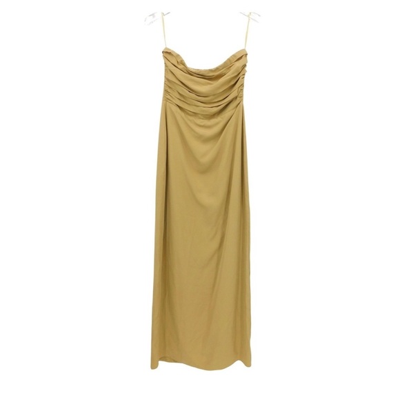 DISSH Shelby Pistachio Midi Linen Blend Dress Ruched Strapless Back Slit Size 4 - Picture 2 of 8